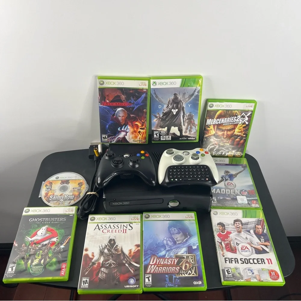 Microsoft Xbox 360 S 4GB Console System Bundle Lot With 9 Games Tested & Working